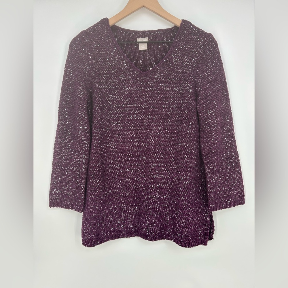 "NWT"Chico's Shine V-Neck Pullover Sweater In Mystique Purple-Women's Size Small